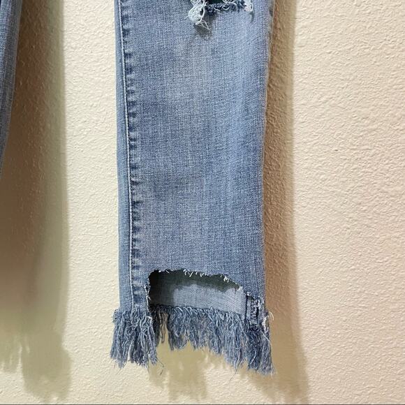 Levi’s 714 Straight Leg Distressed Step Fringe Hem Jeans Womens 29 Raw Zip Fly - Picture 2 of 12